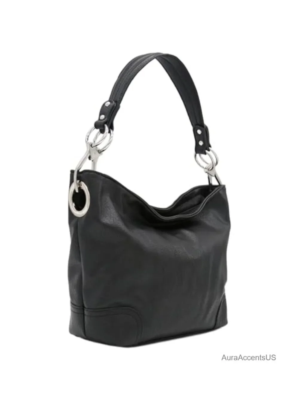 Hobo Shoulder Bag Faux Leather Zipper Closure Detachable Strap Pockets